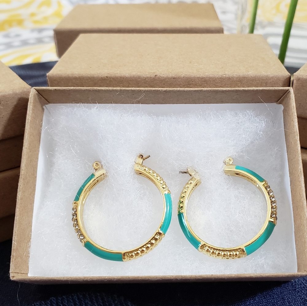 Cloisonne Teal hoop Earrings
